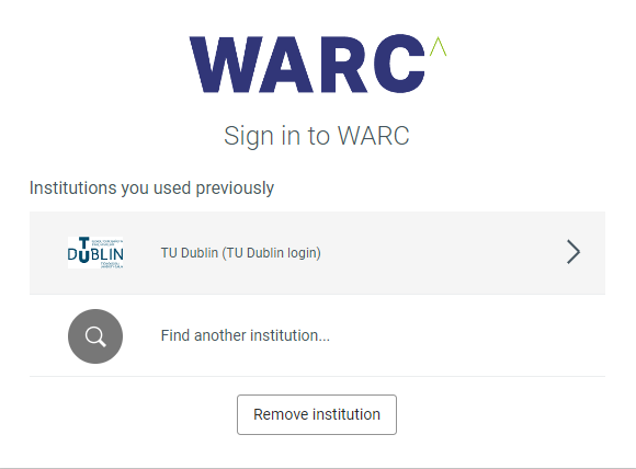 WARC institutional sign in for TU Dublin