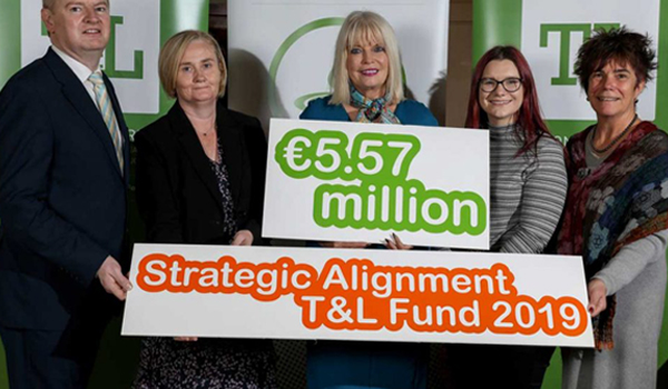 Pictured, L-R: Tim Conlon, Head of Policy and Strategic Planning, HEA; Marie Clarke, Deputy Chair of the National Forum; Minister for Education Mary Mitchell O’Connor; Lorna Fitzpatrick, USI President; Terry Maguire, Director of the National Forum