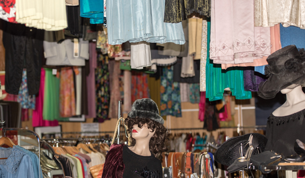 Sustainable fashion mannequin in a charity shop