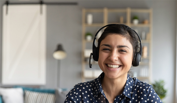 Student talking on a headset