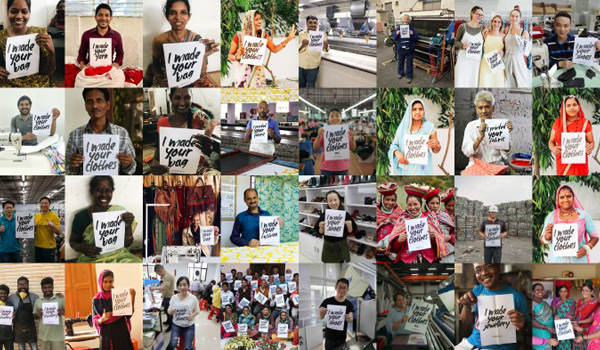 Various images of people holding I made your clothes signs