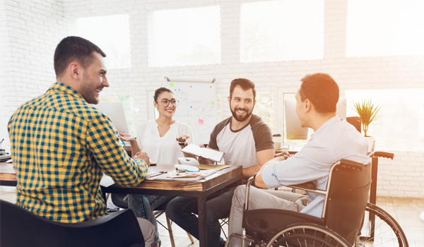 Group of students with a disability at a meeting