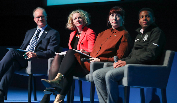 President of Technological University, Professor David FitzPatrick, Claire McGee, Head of Education and Innovation Policy at IBEC, Dr Caroline O’Sullivan, Head of Creative Media in TU Dublin and Pierre Yimbog, inaugural President of TU Dublin Students’ Union