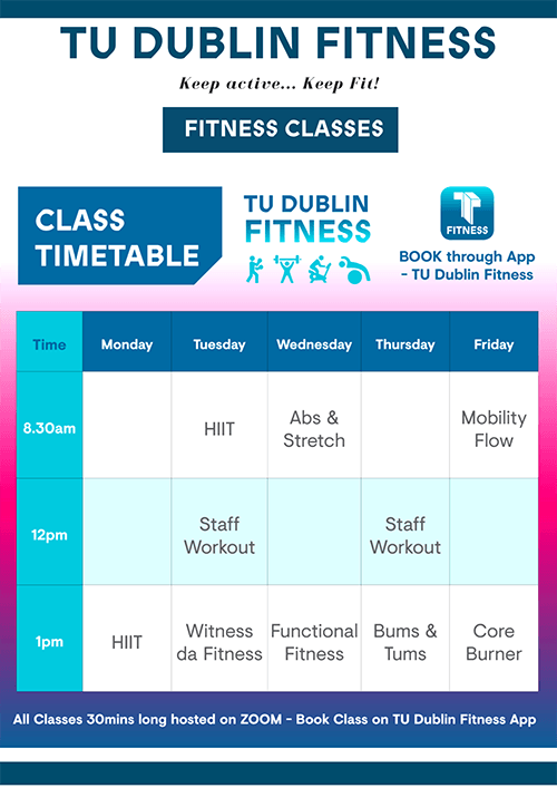 TU Dublin Fitness Classes timetable