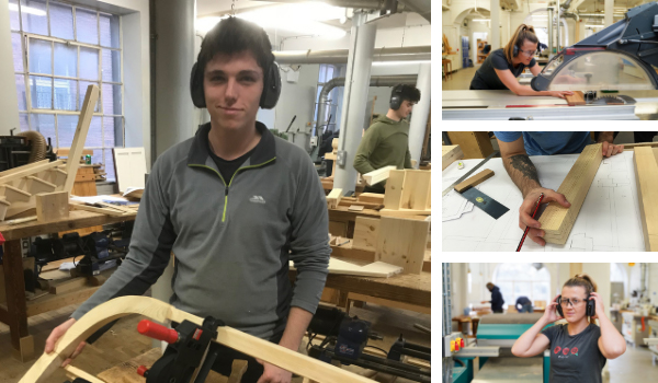 Students working with sustainable timber technology