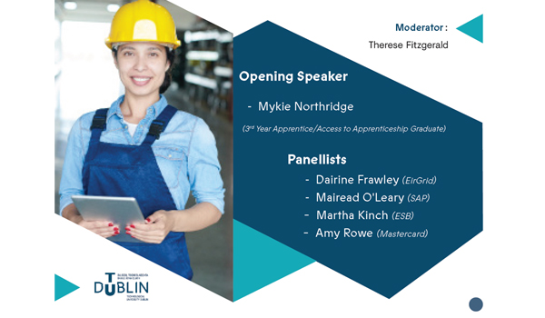 Women in IT, Engineering and Apprenticeship text and image of speaker Mykie Northridge