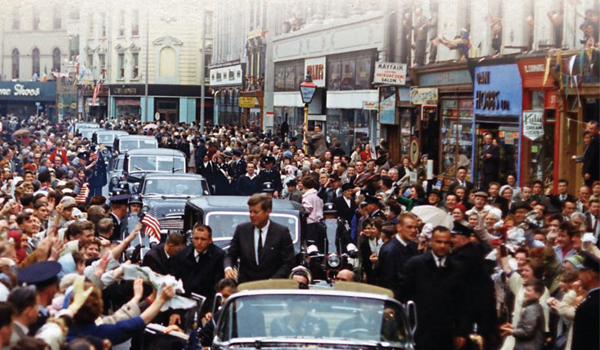 Kennedy in Ireland with people surrounding him