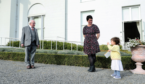 President Michael D. Higgins meeting with Dr. Liz O’Sullivan and her daughter Áine during National Breastfeeding Week 2020