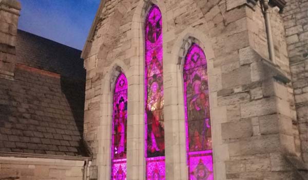 St. Laurence's in Grangegorman bathed in purple light