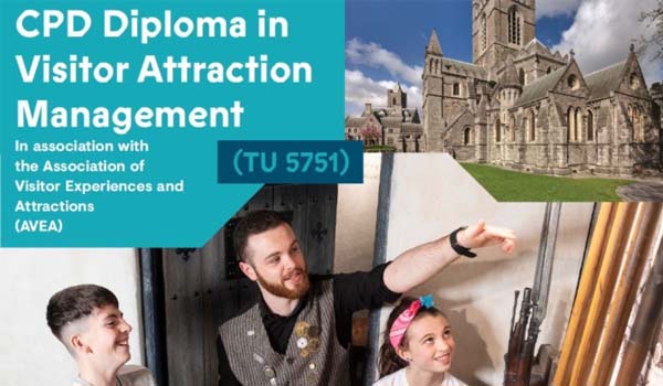 CPD Diploma in Visitor Attraction Management – Applications Open - In association with AVEA - Association of Visitor Experiences and Attractions and Photo of man showing a boy and girl around a tourist attraction