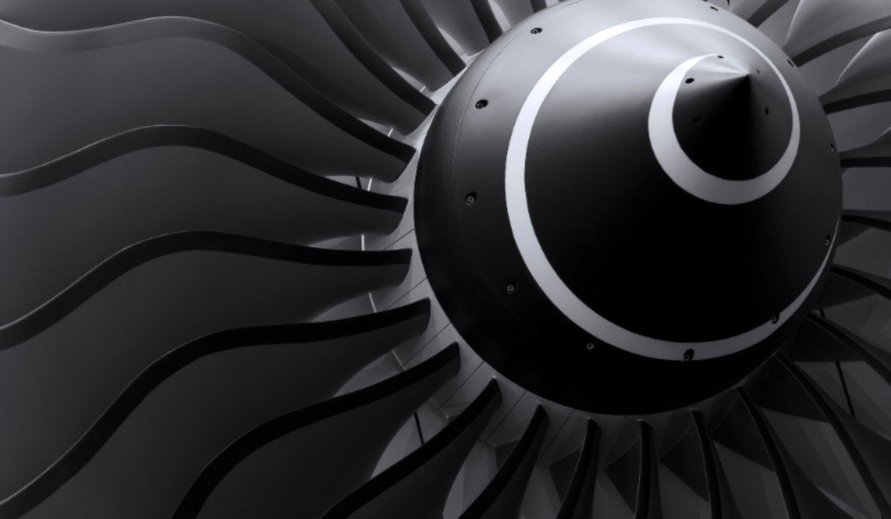 Black and White image of Airplane Engine