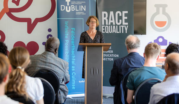 Dr Bríd Ní Chonaill speaking at the event