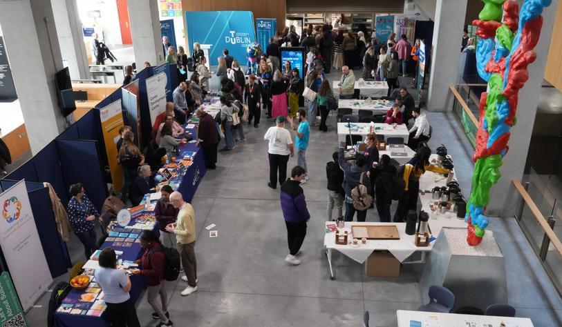 Staff and students attending an event in the Central Quad in TU Dublin's Grangegorman Campus