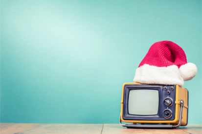 small tv with santa hat