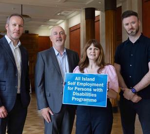 Economy Minister Dr Caoimhe Archibald is pictured with George Healy (Go Succeed, Belfast City Council), Prof Thomas Cooney (Technological University Dublin), and Marty McLaughlin (Disability Action) to launch this year’s programme.