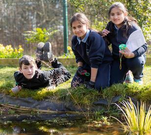 A group of young people working in a garden