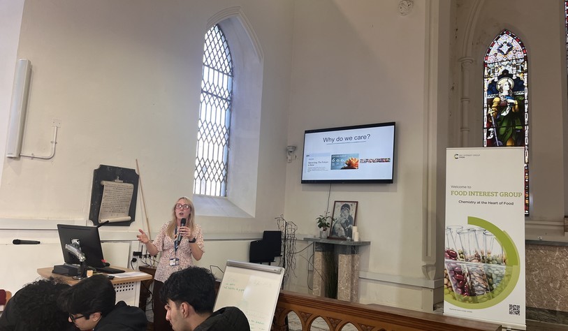 A presenter delivers a talk on sustainability and the future of food to students participating in a workshop at TU Dublin.