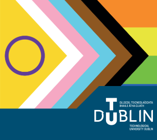 Pride flag with a TU Dublin logo