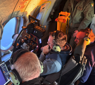 Members of the Irish Air Corps eclipse expedition from TU Dublin, TCD and DIAS on a a test flight of the C295.