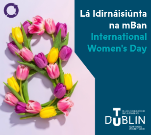 Colorful tulips form a number eight on a pastel background. Text reads 