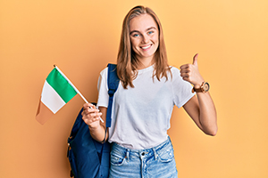 Overseas student with Irish flag