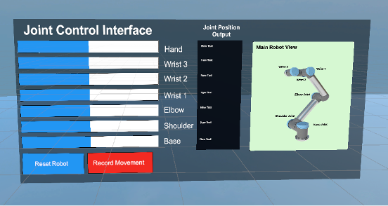 User Interface in VR for controlling a cobot
