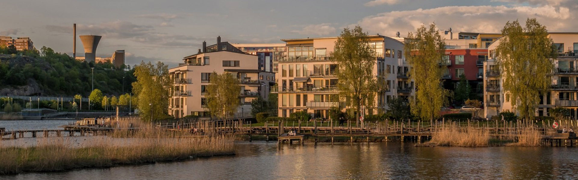 View across the water of buildings