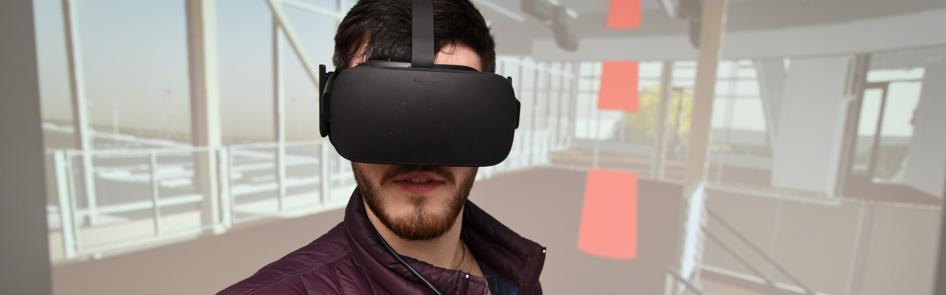 Student wearing virtual reality headset